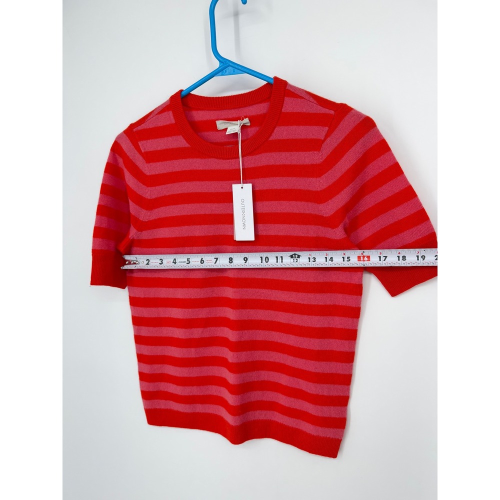NEW Outerknown Red Pink Stripe 100% Cashmere Short Sleeve Sweater XS 2450002 - Picture 13 of 15